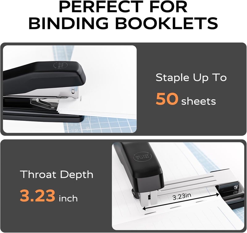 Mars-Rock Desktop Stapler, Swing-Arm Swivel Stapler, 50 Sheet Capacity, 2000 Staples and Staple Remover, Rotatable Heavy Duty Staplers for Office, Home, Classroom, Booklet, Book Binding,Black - Image 4